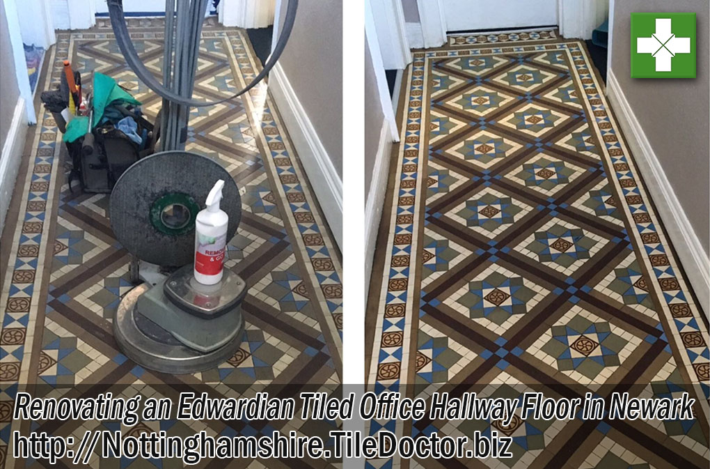 Edwardian Tiled Hallway Floor Before and After Renovation in Newark