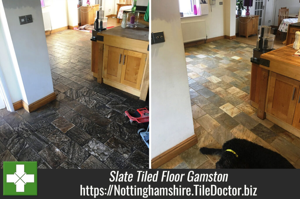 Slate Tiled Floor Contaminated with Topical Coating Restored in Gamston