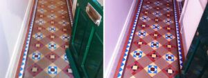 Victorian Geometric Tiled Hallway Floor Mapperley Before and After Cleaning