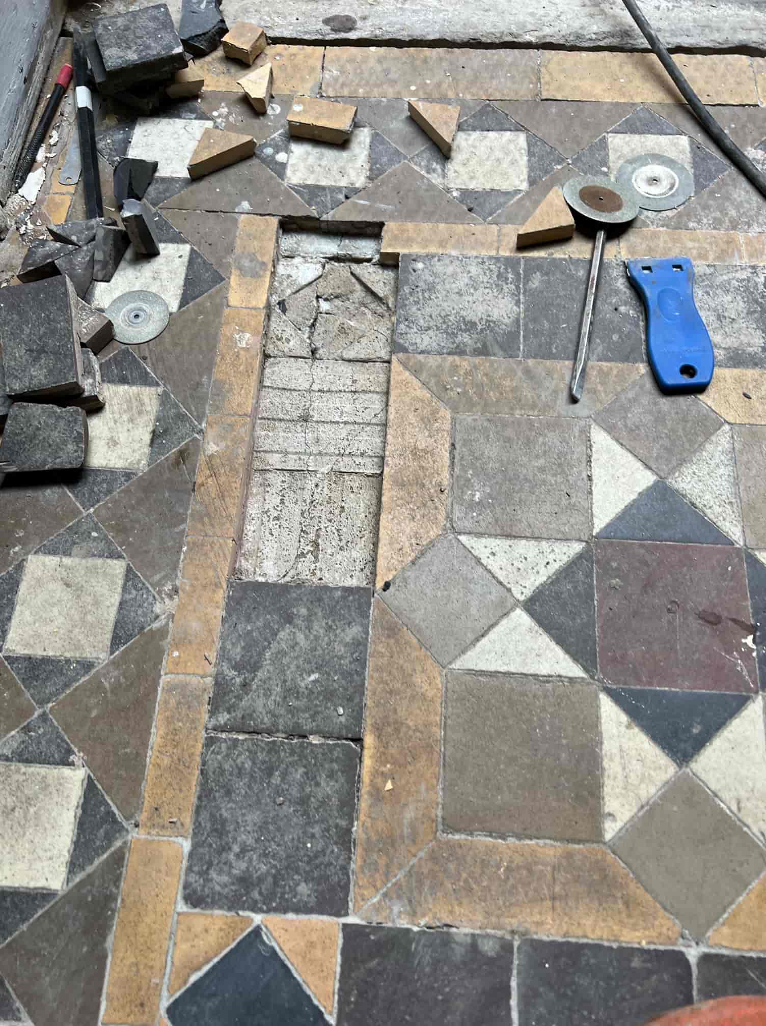 Victorian Geometric Tiled Floor During Restoration Nottingham City
