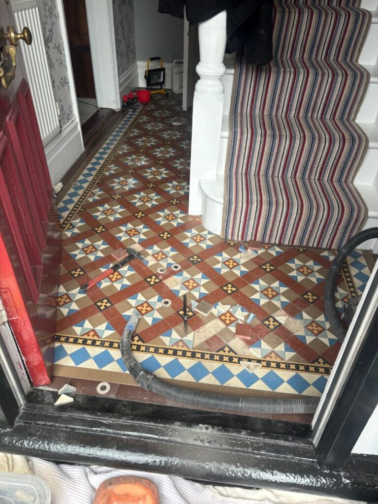 Victorian Encaustic Tiled Floor Before Restoration West Bridgford Nottingham