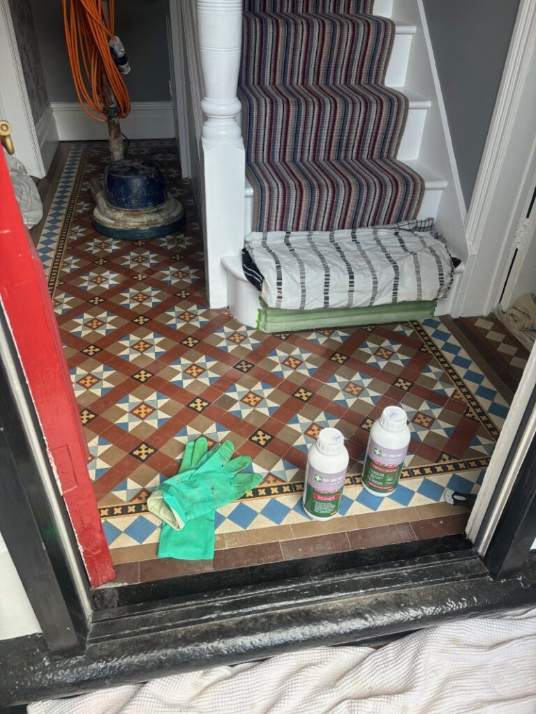 Victorian Encaustic Tiled Floor During Restoration West Bridgford Nottingham