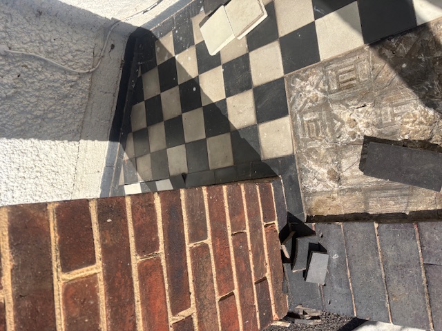 Edwardian Chequered Porch Tiling During Restoration West Bridgford