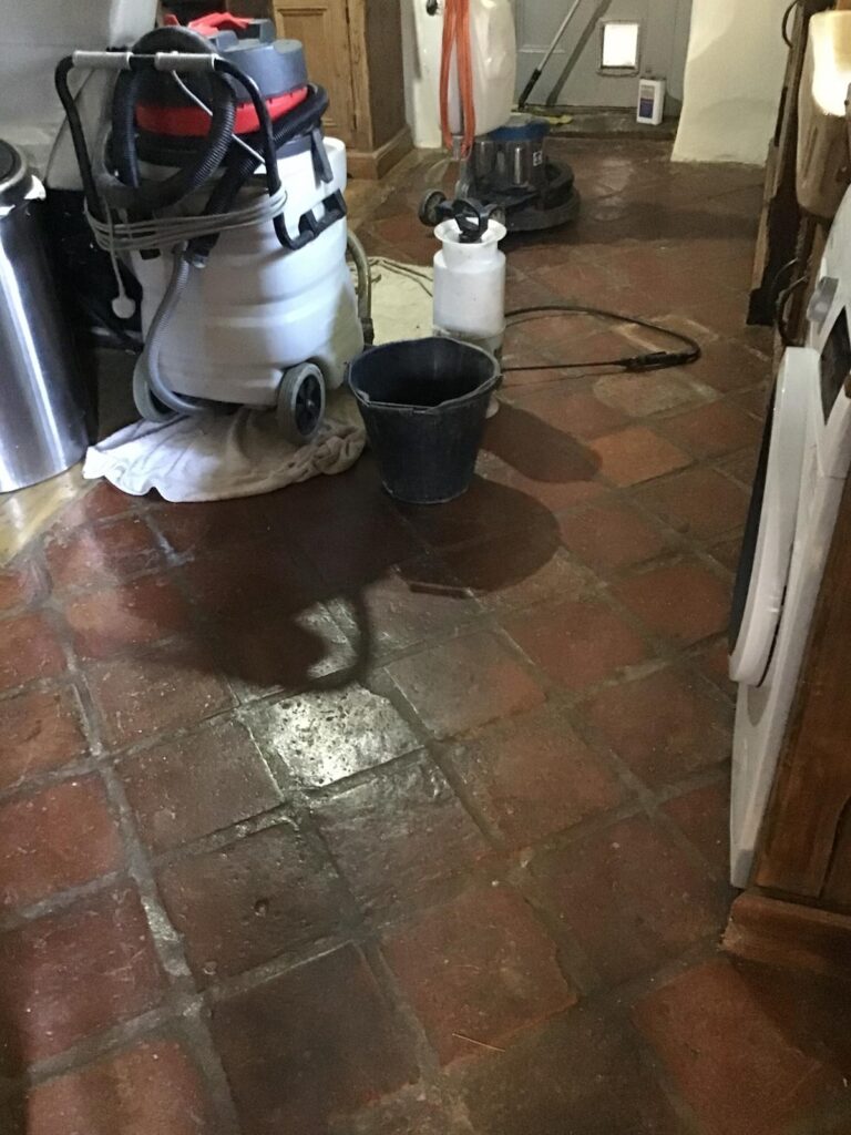 Old Terracotta Tiled Kitchen Floor Before Cleaning Sutton in Ashfield